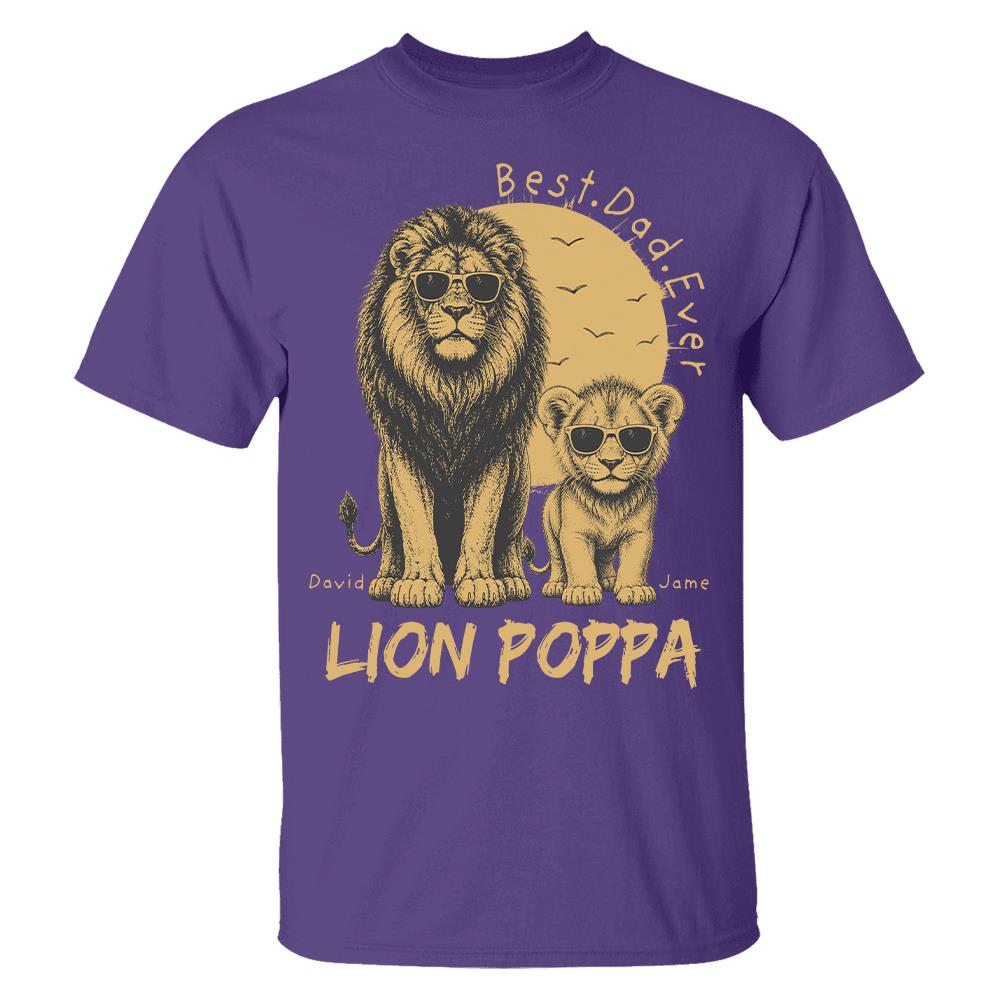 Retro Vintage Lion Dad And Kids Daddy Protector - Personalized Shirt - Cool Father's Day Gift For Dad, Husband Hv01