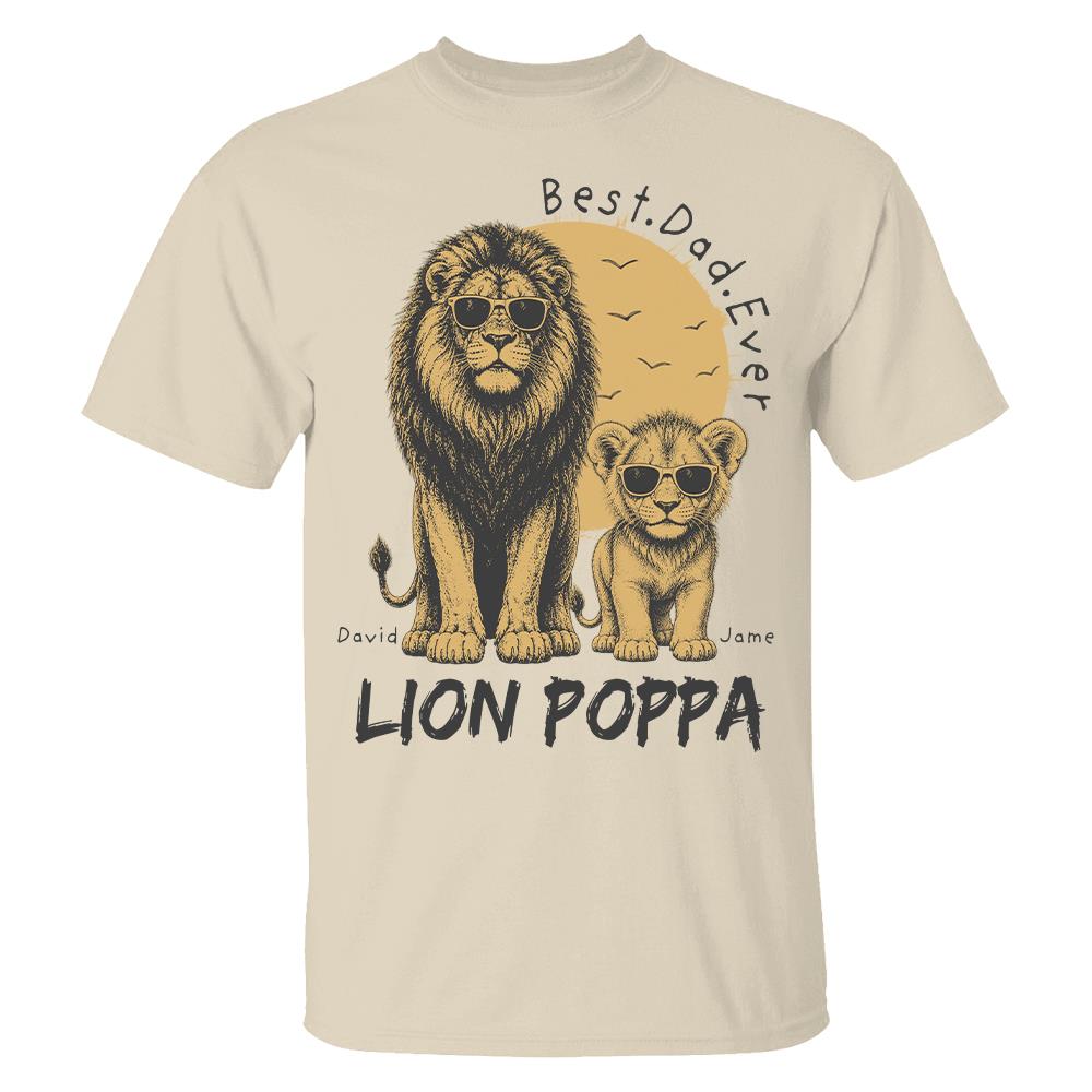 Retro Vintage Lion Dad And Kids Daddy Protector - Personalized Shirt - Cool Father's Day Gift For Dad, Husband Hv01