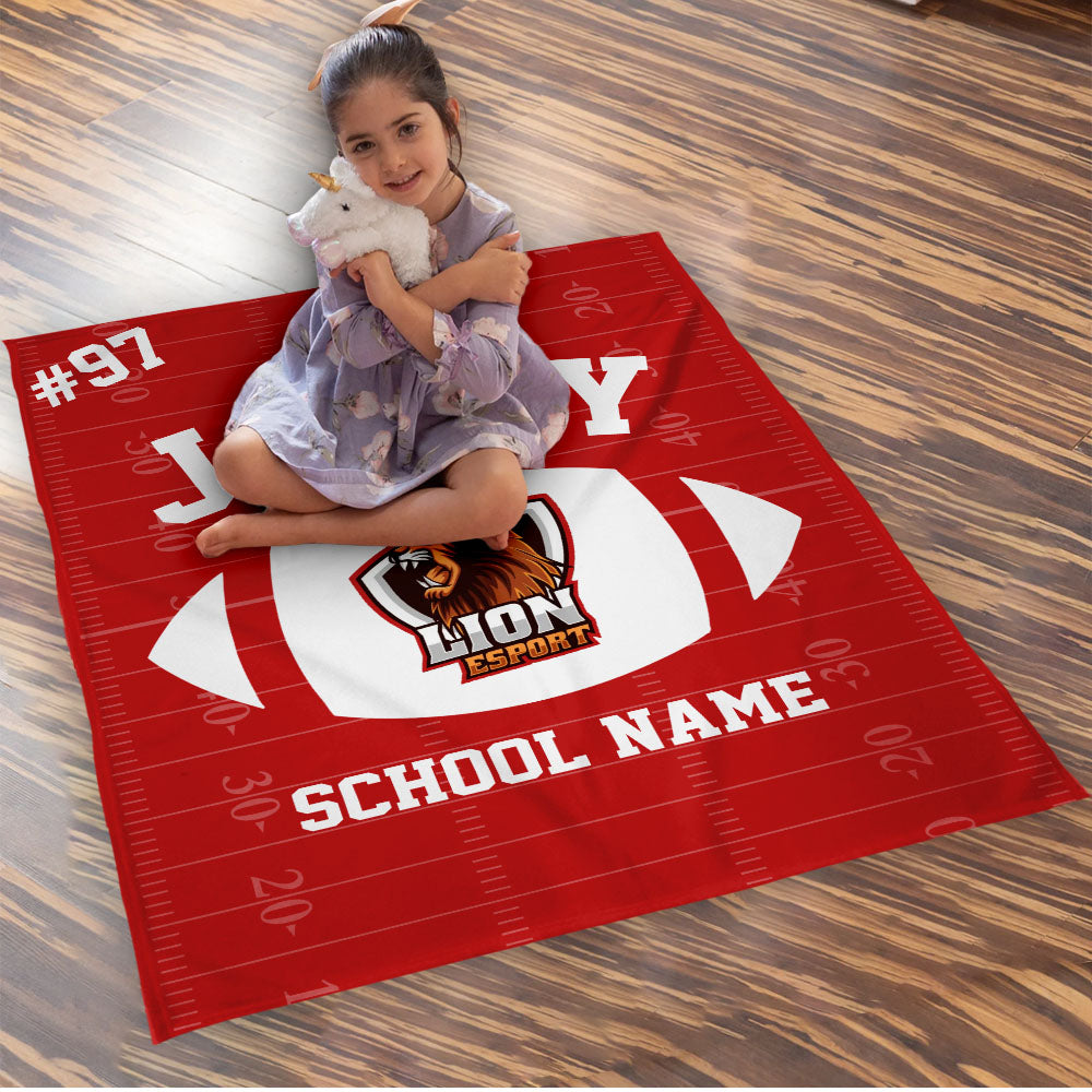 Custom Upload Logo Football Blanket with Name and Number, Custom Name Blanket, Football Blanket, Sports Blanket, Team Gift, Gift for Him, Football Gift Pt99