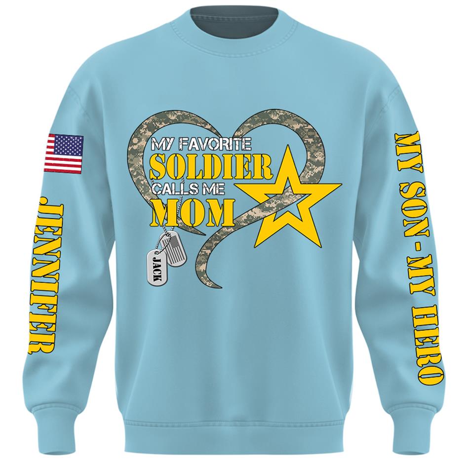 My Favorite Soldier Calls Me Mom Heart Camouflage My Son My Hero Custom Shirt For Proud Military Mom Grandma Sister H2511 Trna