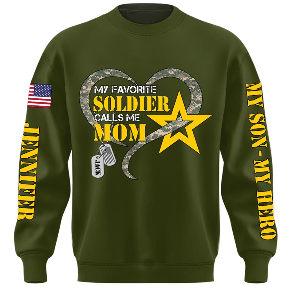 My Favorite Soldier Calls Me Mom Heart Camouflage My Son My Hero Custom Shirt For Proud Military Mom Grandma Sister H2511 Trna