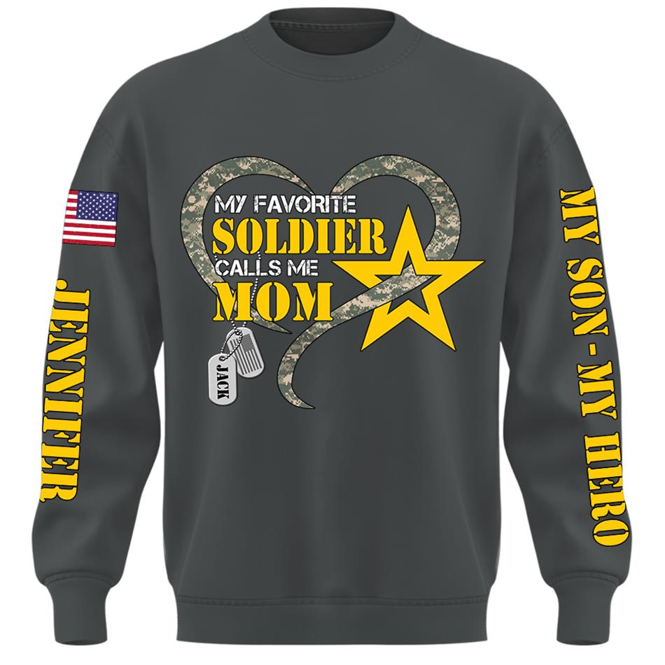 My Favorite Soldier Calls Me Mom Heart Camouflage My Son My Hero Custom Shirt For Proud Military Mom Grandma Sister H2511 Trna