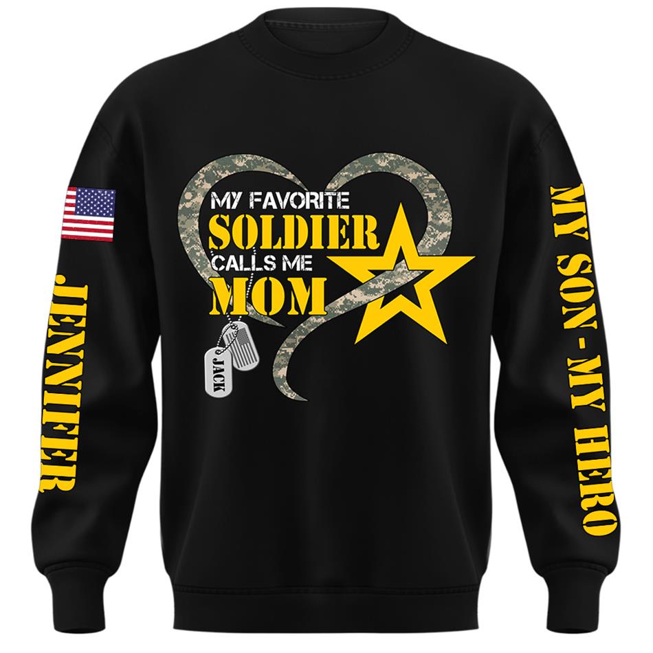 My Favorite Soldier Calls Me Mom Heart Camouflage My Son My Hero Custom Shirt For Proud Military Mom Grandma Sister H2511 Trna
