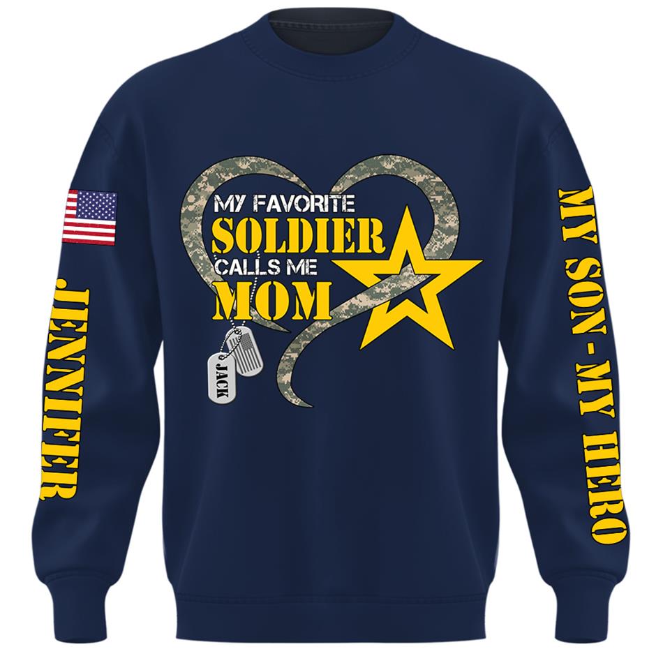 My Favorite Soldier Calls Me Mom Heart Camouflage My Son My Hero Custom Shirt For Proud Military Mom Grandma Sister H2511 Trna