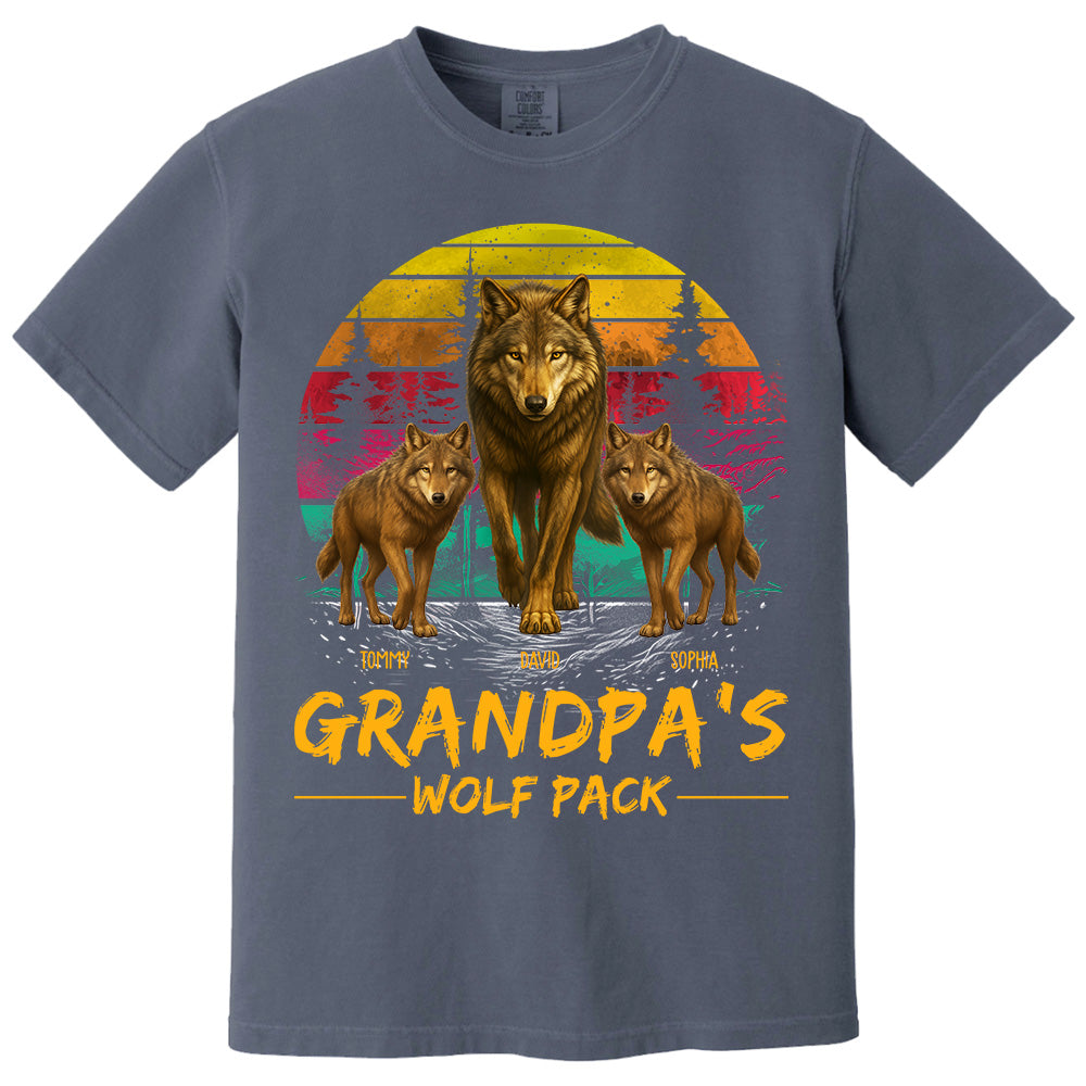 Grandpa Wolf Pack Personalized Vintage Shirt For Grandpa Pt99