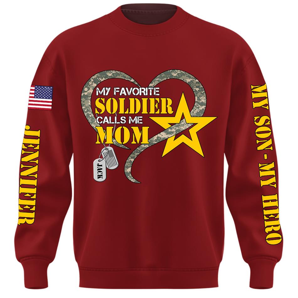 My Favorite Soldier Calls Me Mom Heart Camouflage My Son My Hero Custom Shirt For Proud Military Mom Grandma Sister H2511 Trna