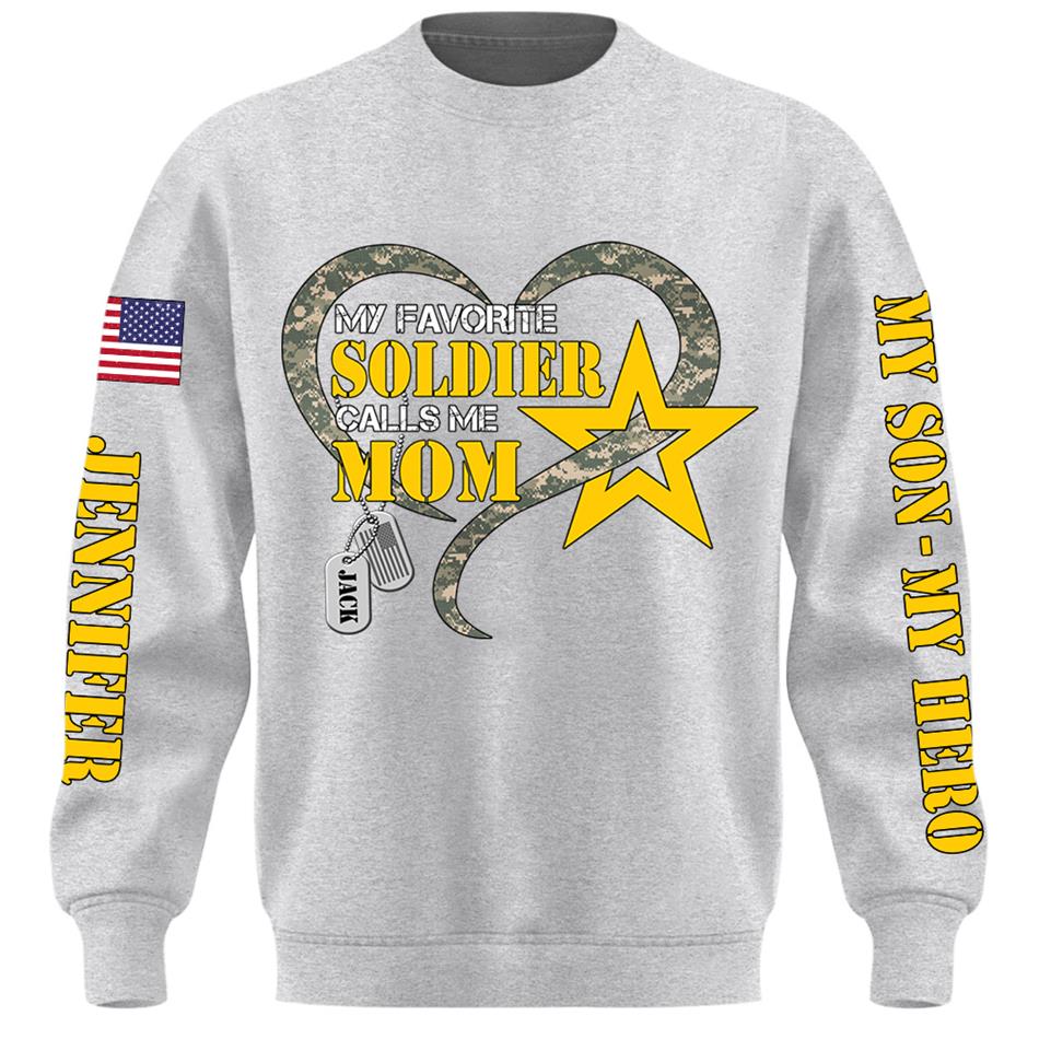 My Favorite Soldier Calls Me Mom Heart Camouflage My Son My Hero Custom Shirt For Proud Military Mom Grandma Sister H2511 Trna
