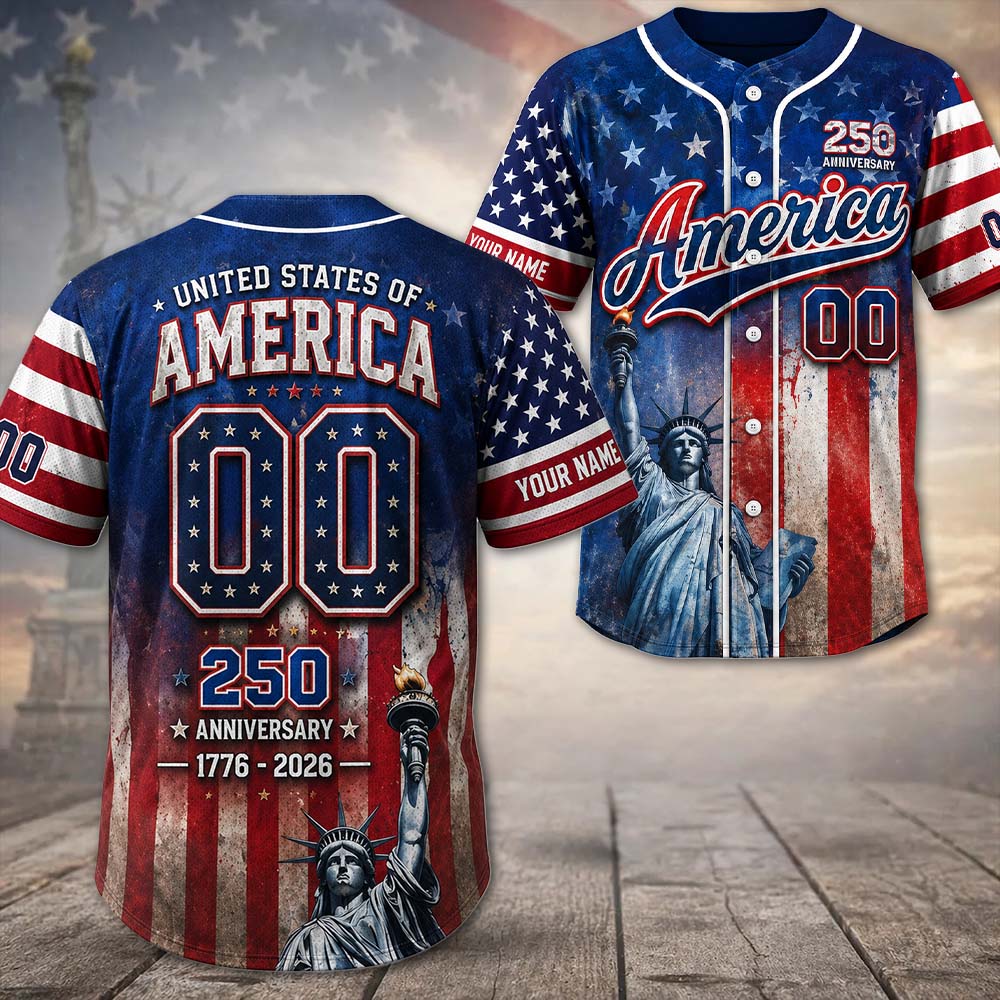 Personalized America Patriotic 250th Anniversary Baseball Jersey Shirt, Vintage American History Gift for Him Pt99
