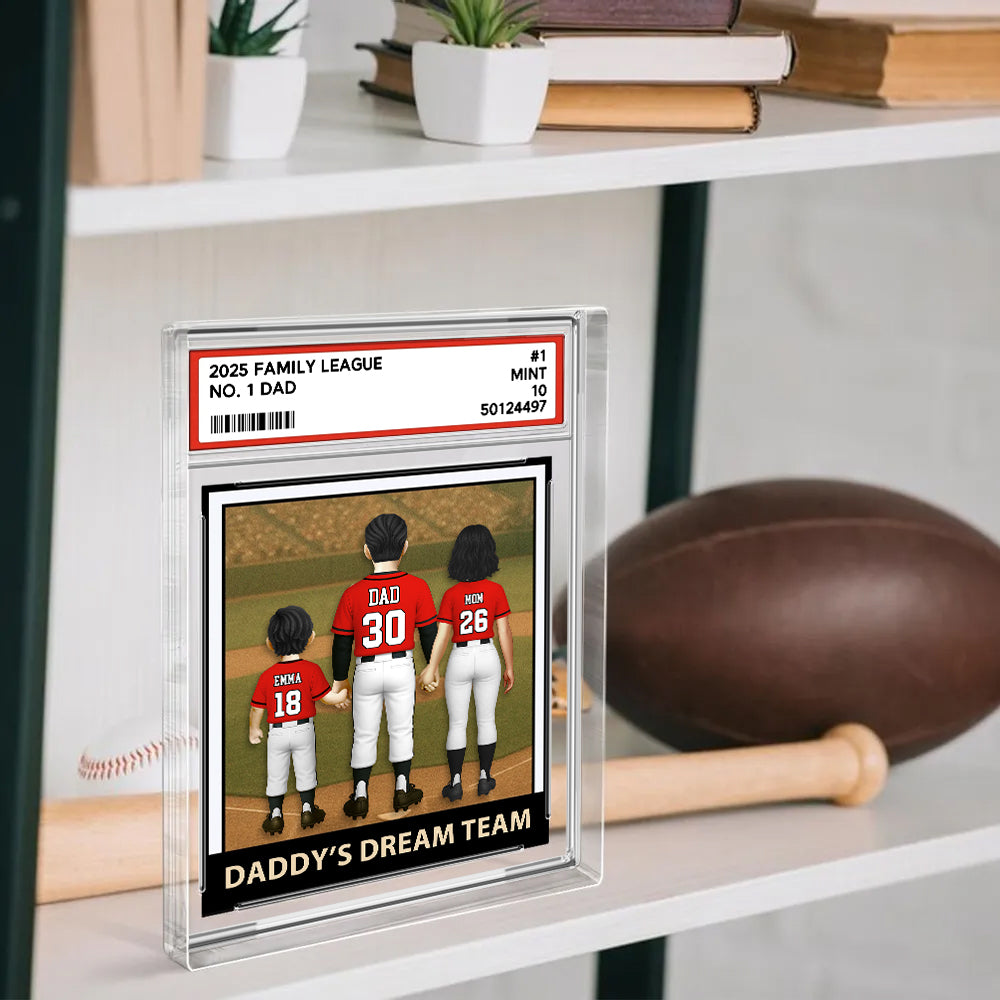 Baseball No.1 Dad Grandpa Man & Kids, Fathers Day Trading Card Style, Personalized Daddy Dream Team Acrylic Block Plaque A2110