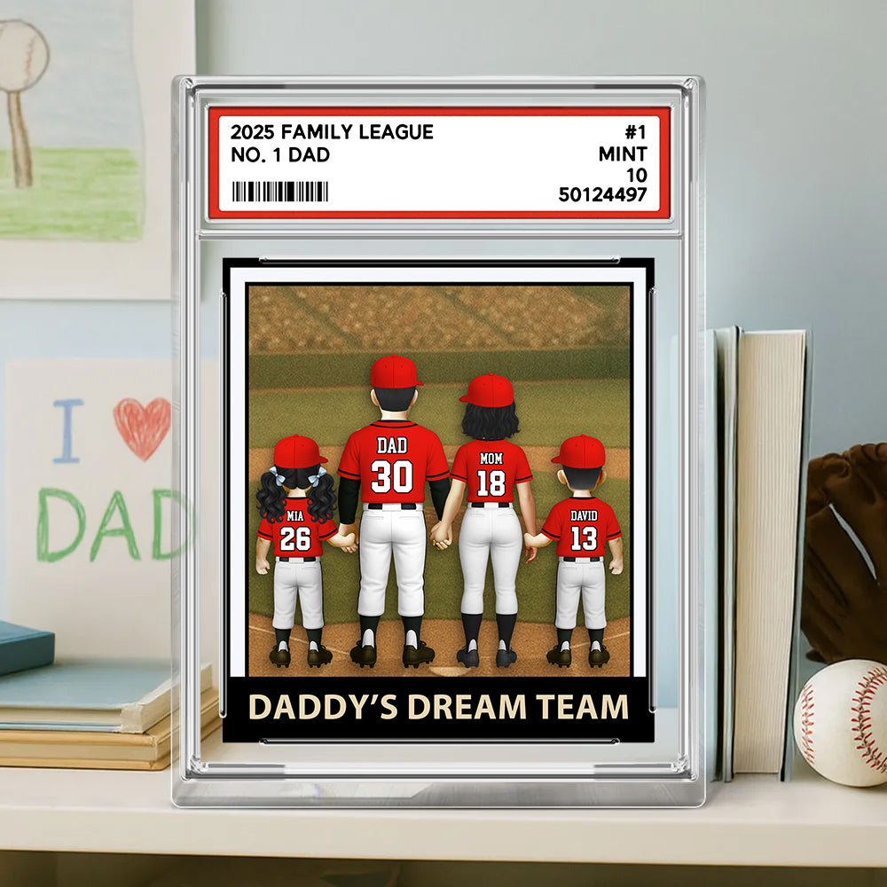 Baseball No.1 Dad Grandpa Man & Kids, Fathers Day Trading Card Style, Personalized Daddy Dream Team Acrylic Block Plaque A2110
