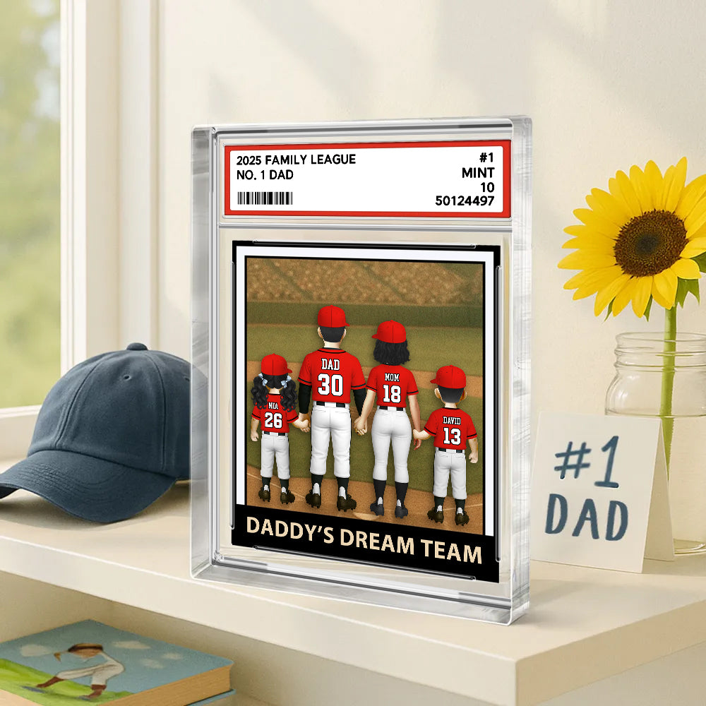 Baseball No.1 Dad Grandpa Man & Kids, Fathers Day Trading Card Style, Personalized Daddy Dream Team Acrylic Block Plaque A2110
