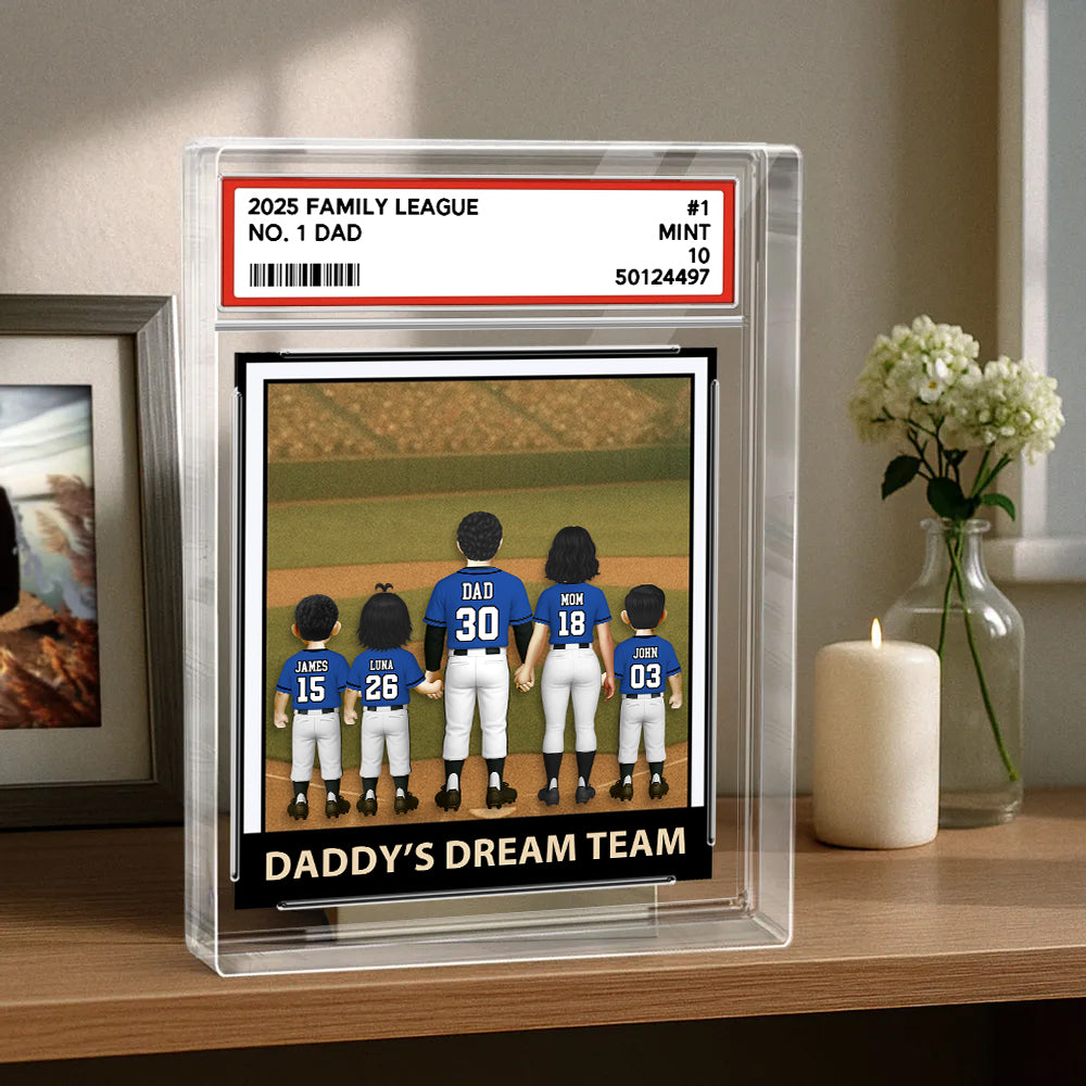 Baseball No.1 Dad Grandpa Man & Kids, Fathers Day Trading Card Style, Personalized Daddy Dream Team Acrylic Block Plaque A2110