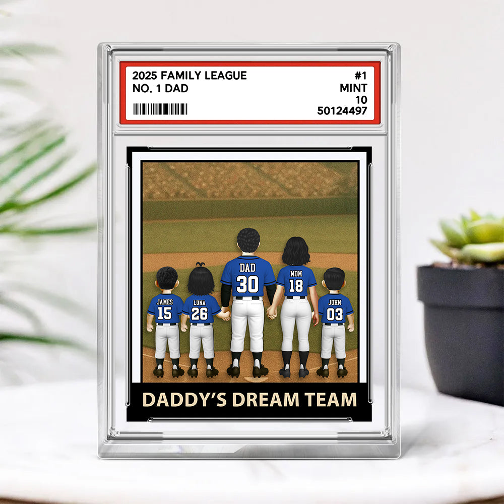 Baseball No.1 Dad Grandpa Man & Kids, Fathers Day Trading Card Style, Personalized Daddy Dream Team Acrylic Block Plaque A2110