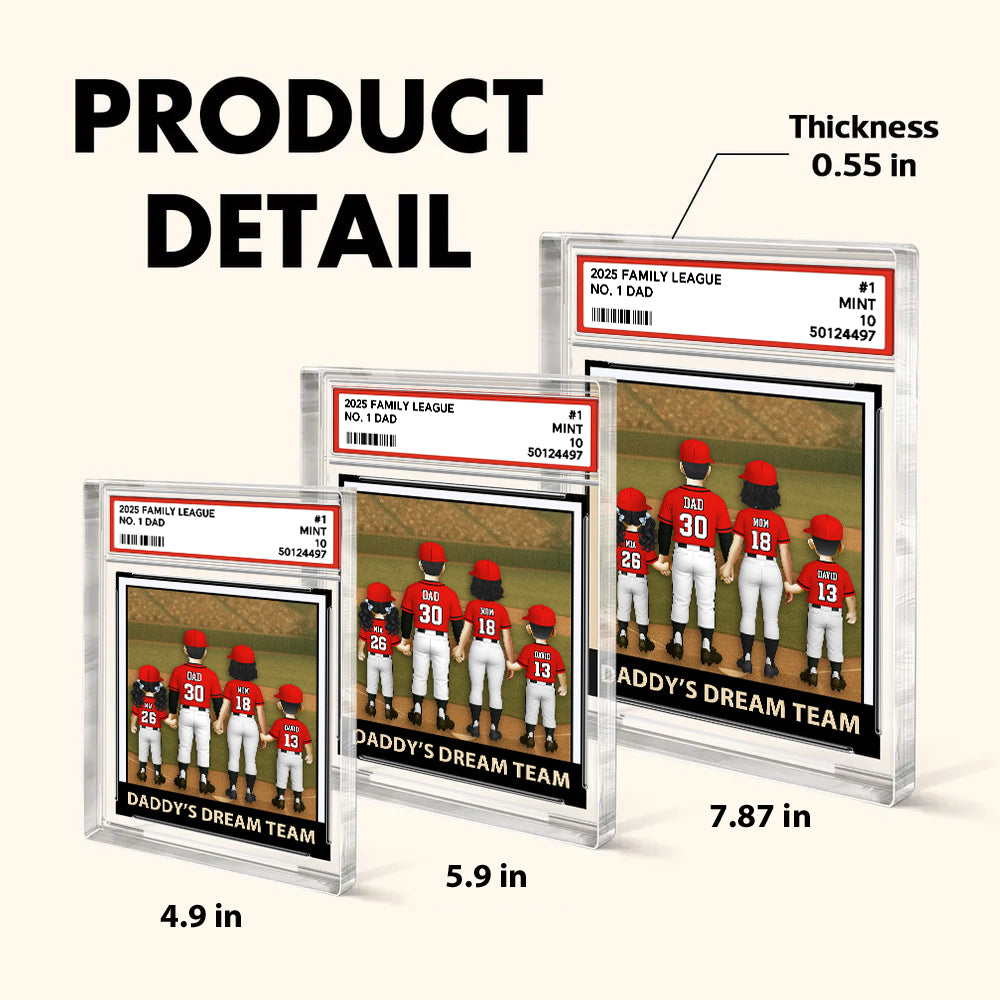 Baseball No.1 Dad Grandpa Man & Kids, Fathers Day Trading Card Style, Personalized Daddy Dream Team Acrylic Block Plaque A2110