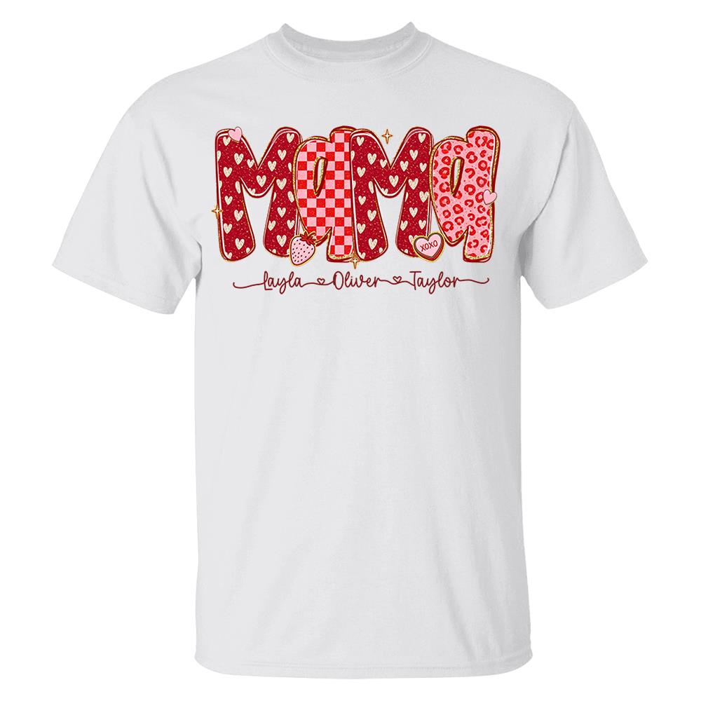 Custom Mama Valentine Glitter Shirt, Leopard Checkered Valentine Nh00