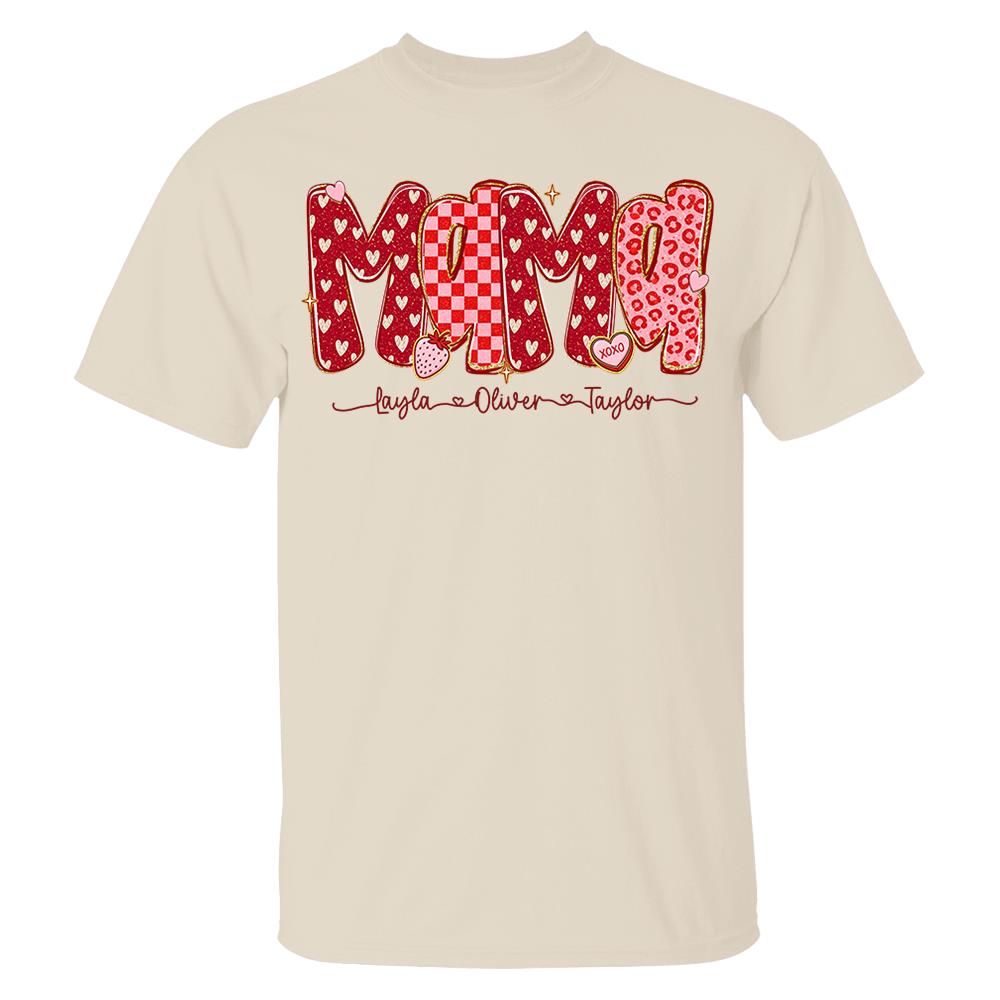 Custom Mama Valentine Glitter Shirt, Leopard Checkered Valentine Nh00