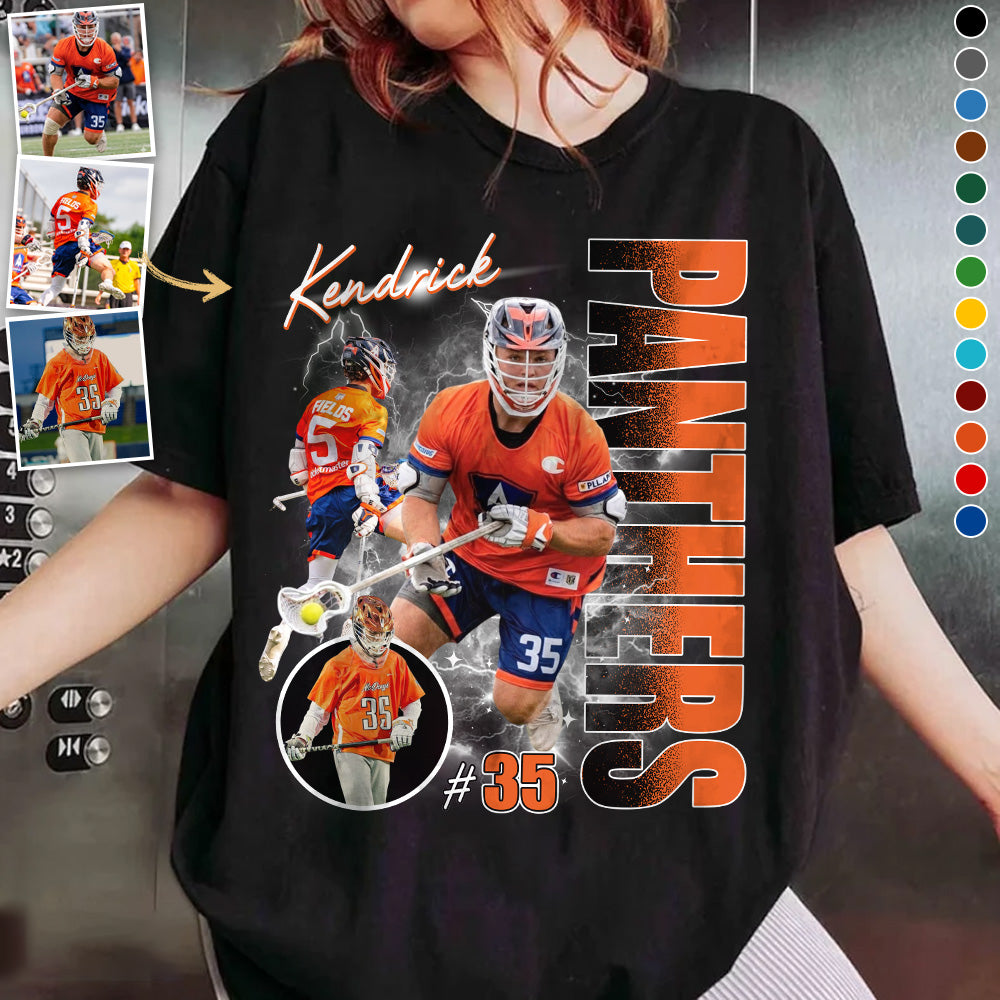 Custom Photo Lacrosse Player Shirt - Personalized Team Name School Name Bootleg Shirt Na02 Do99