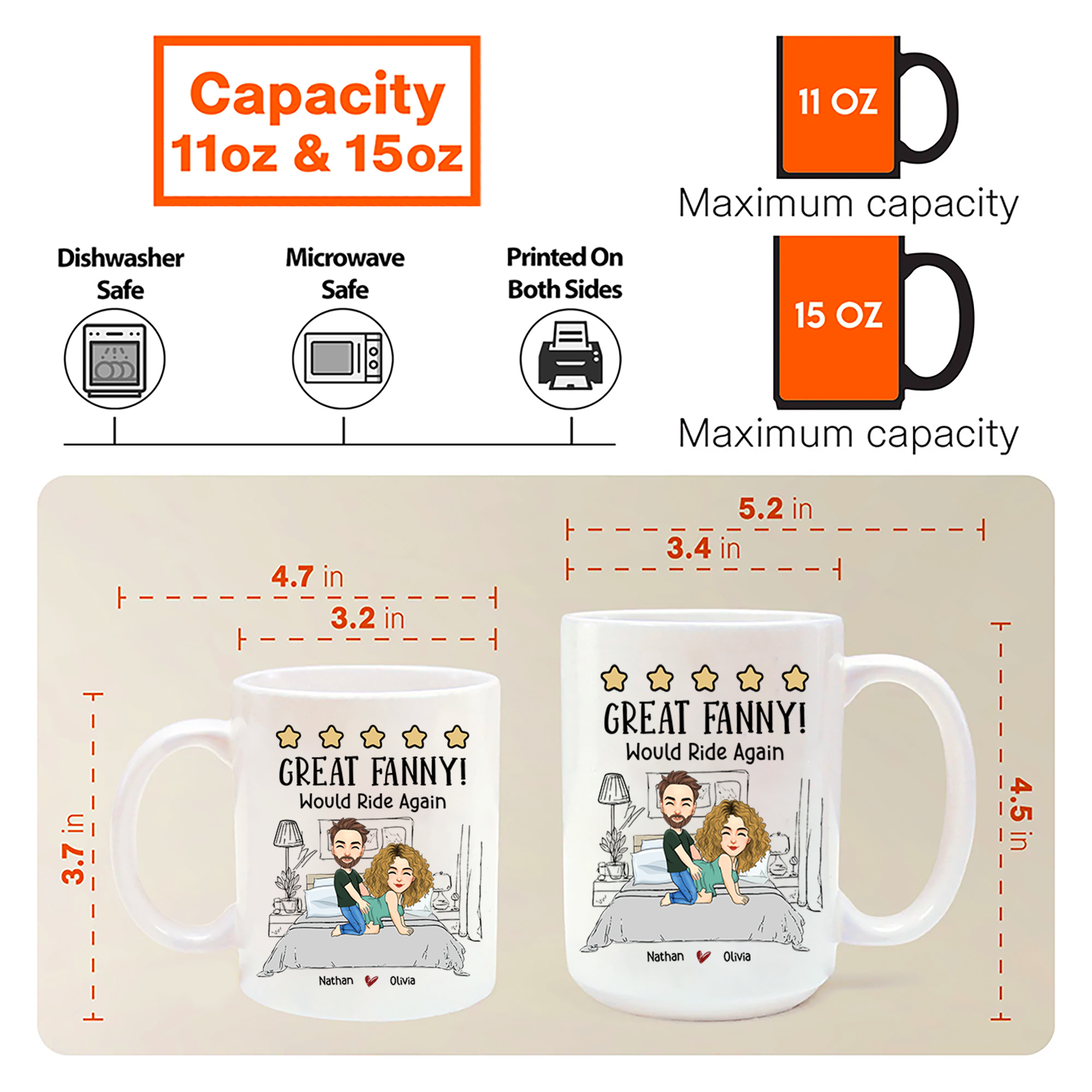 Great Fanny, Would Ride Again, Personalized Couple Mug, Funny Gift For Valentine's Day, Birthday Pa00