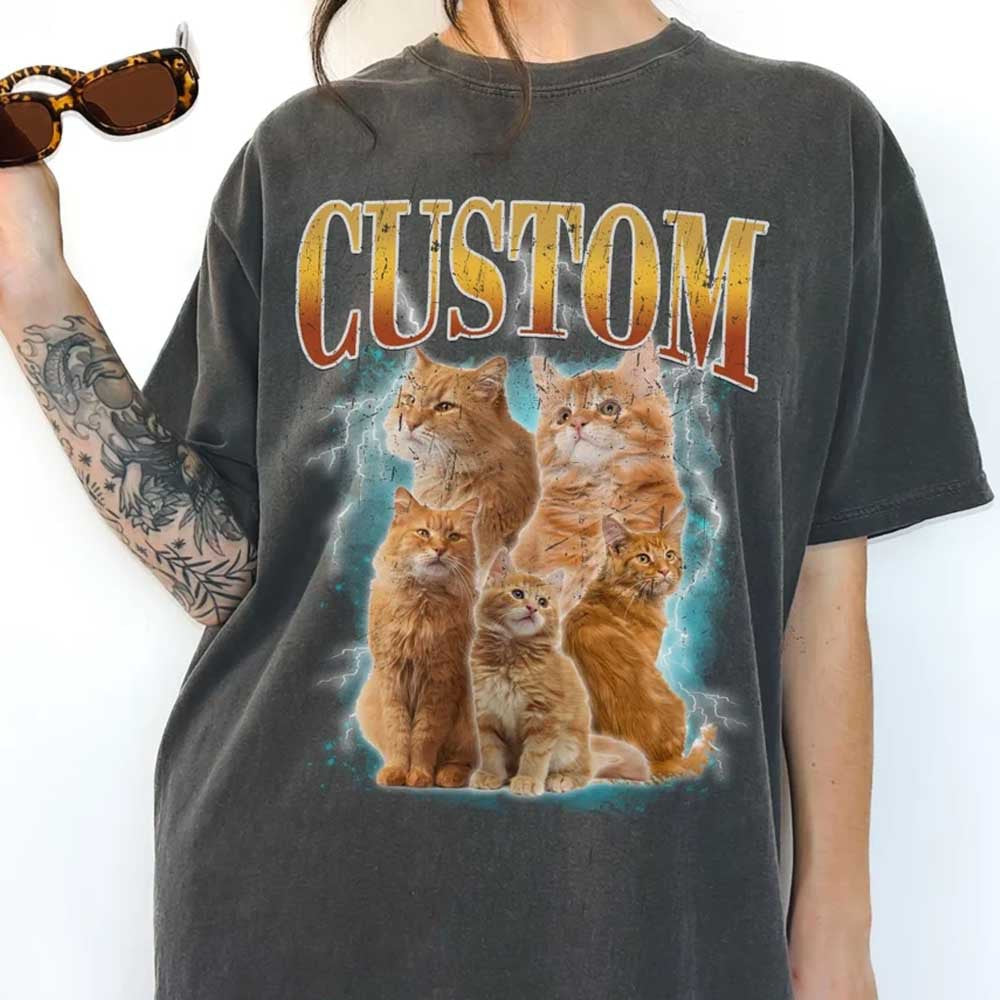 Custom Comfort Colors Vintage Pet TShirt Pet Photo + Name Custom Dog Shirt Personalized Shirt Custom T Shirts for Humans Cat Shirt 90's Tee