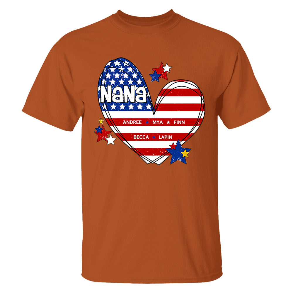 Custom Mom Grandma Heart with Kids Names, Custom 4th of July Shirt