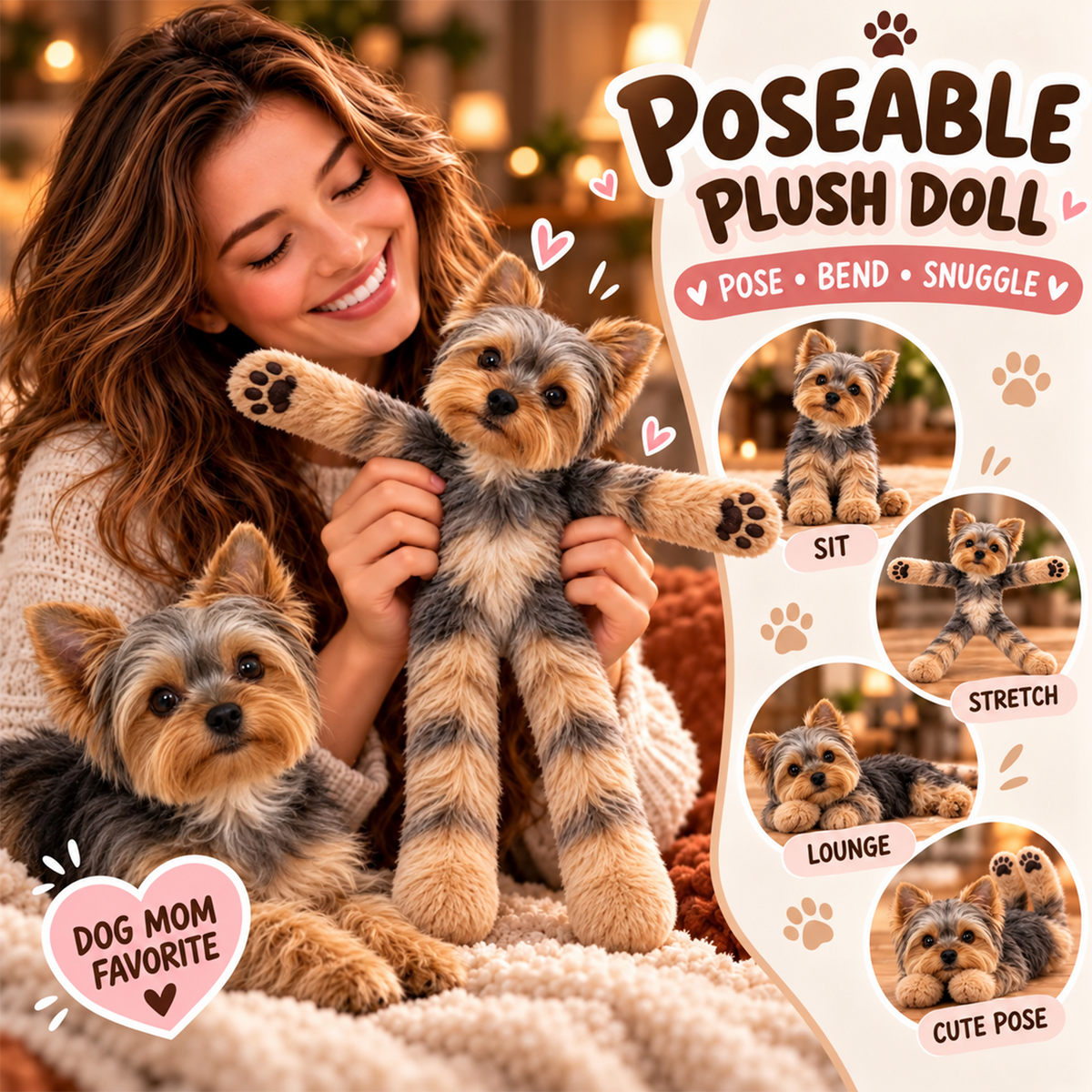 Personalized Yorkshire Terrier Photo Pet Squishy Toy Poseable Plush Doll, Funny Gift For Dog Mom, Dad, Pet Lover T1807 T24 TL06