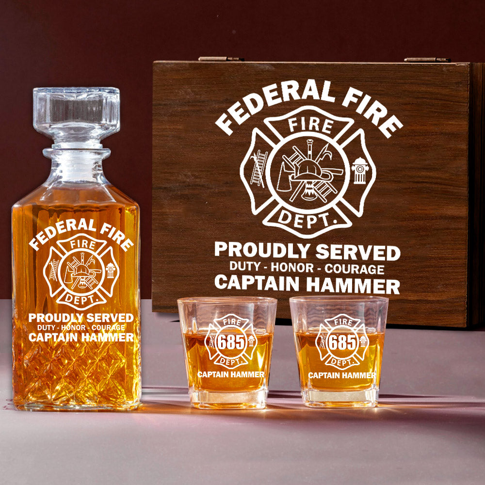 Proudly Served Duty Honor Courage Custom Decanter Set Gift For Firefighter H2511