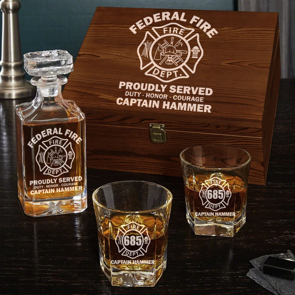 Proudly Served Duty Honor Courage Custom Decanter Set Gift For Firefighter H2511