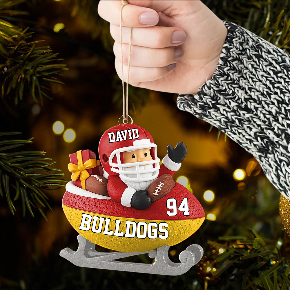 Santa Football Sled Christmas Ornament Persionalized Acrylic Ornament Gift For Sports Fan Gift Tu24