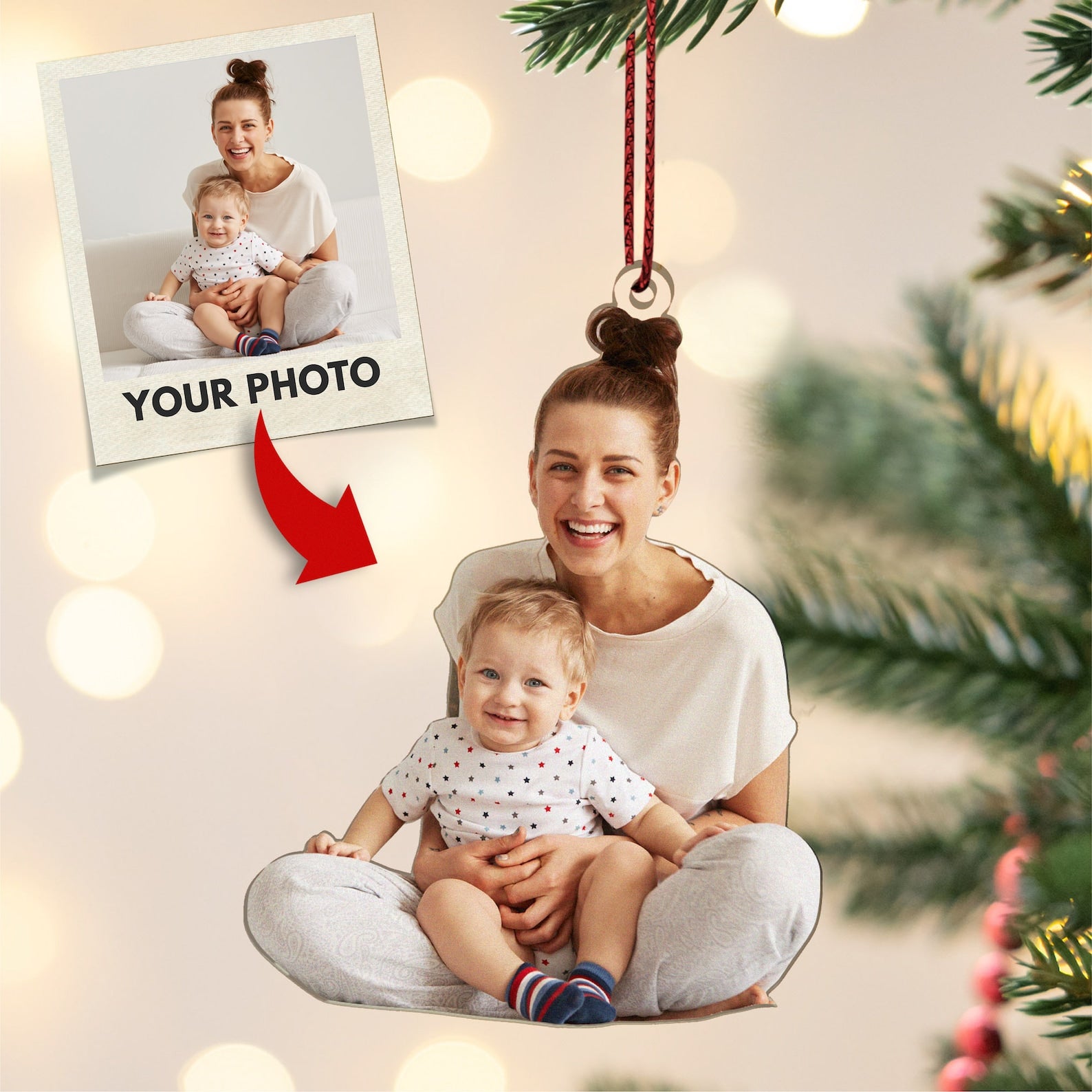 Photo Ornament Christmas, Acrylic Ornament, Custom Family Photo Ornament, Picture Acrylic Ornament, Family Ornaments,Xmas Gift, Gift for Mom