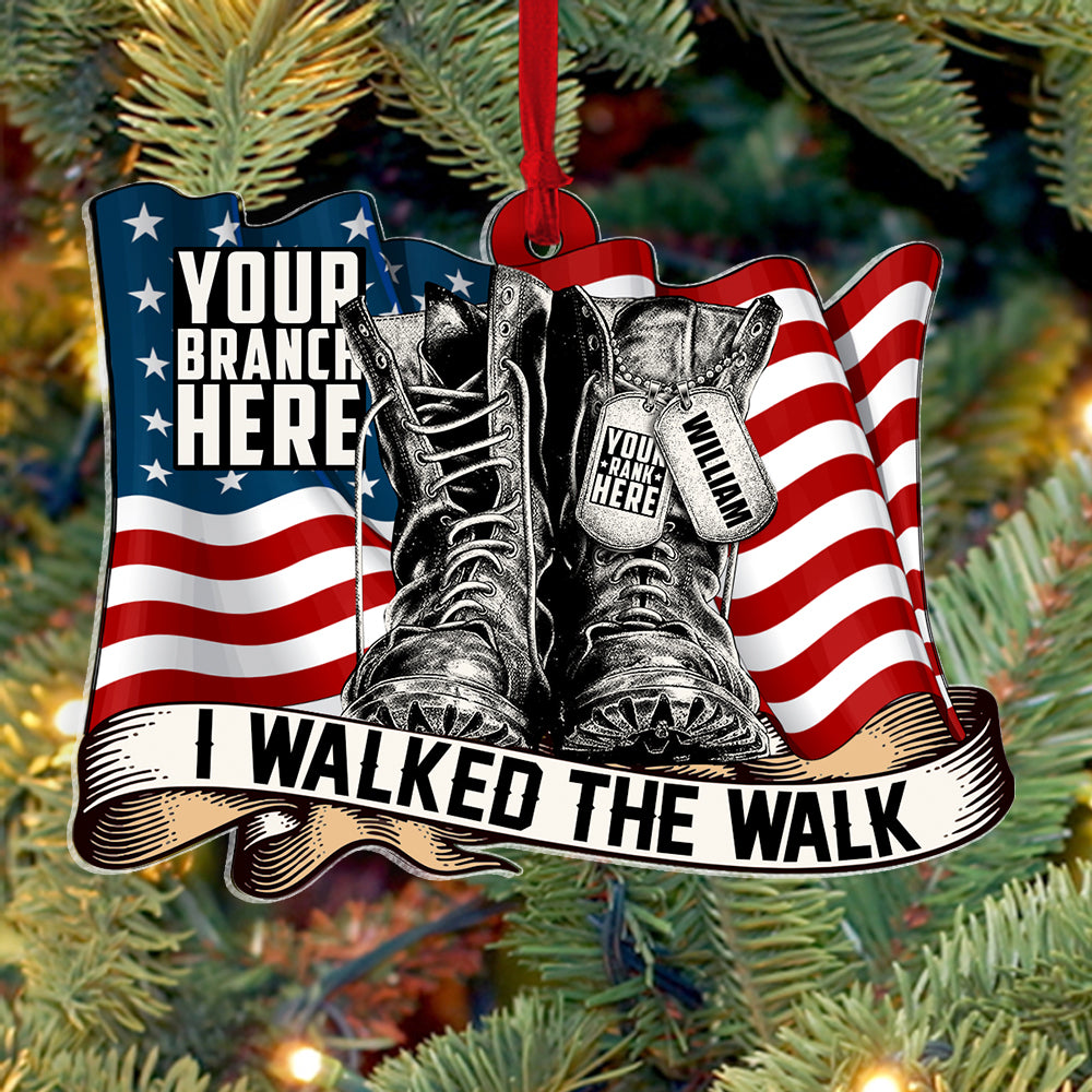 I Walked The Walk Combat Boot With Dog Tags Flag Personalized Ornament Gift For Veteran H2511