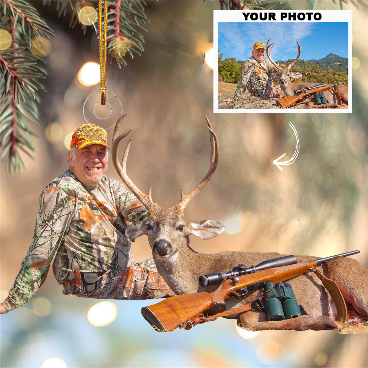 Custom Photo Hunting Ornament Gift For Hunting Lovers - Gift For Hunter - Personalized Photo Ornament