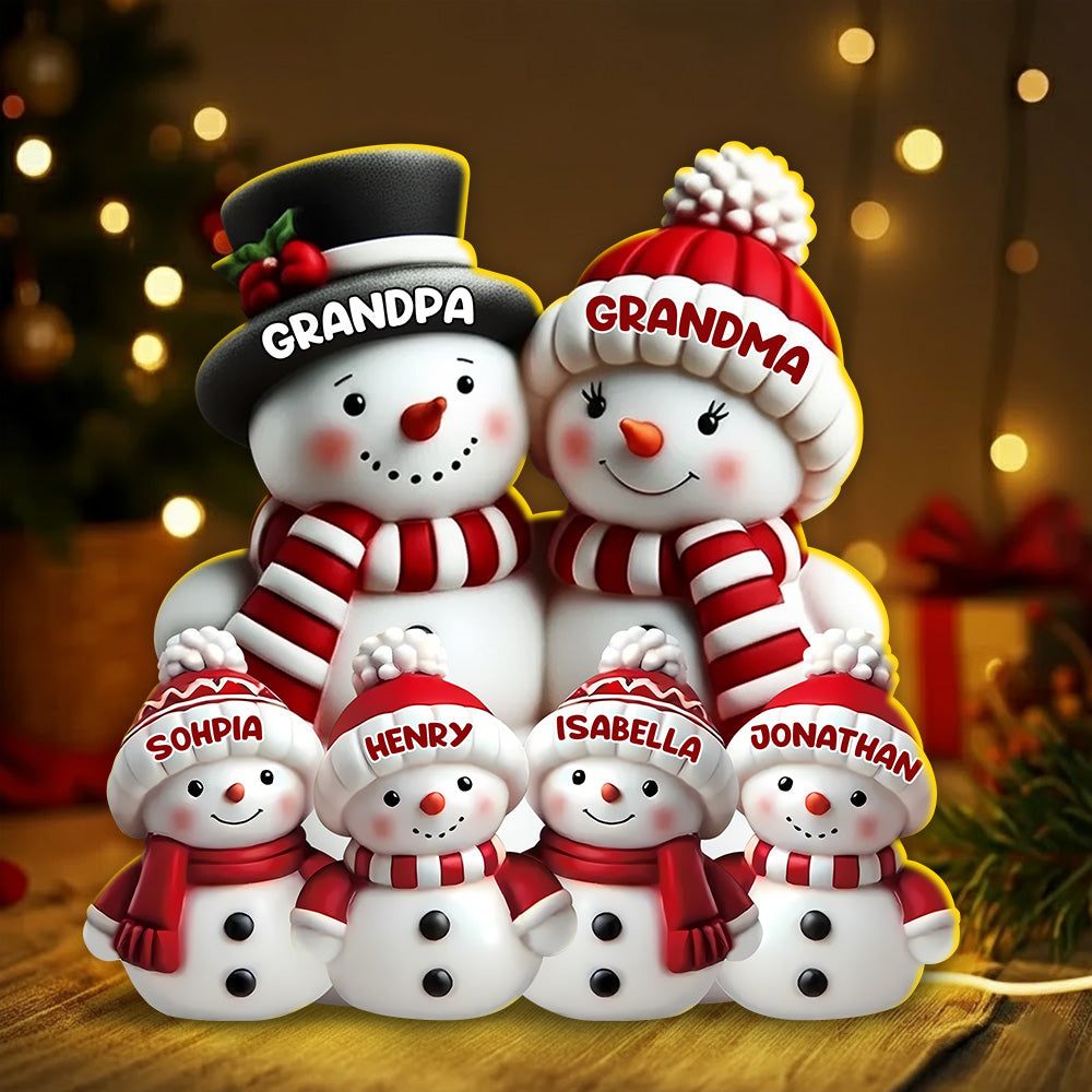 Cozy Snowman Family Acrylic Light Box for Holiday Décor, Heartwarming Atmosphere, Perfect Gift for Grandparents