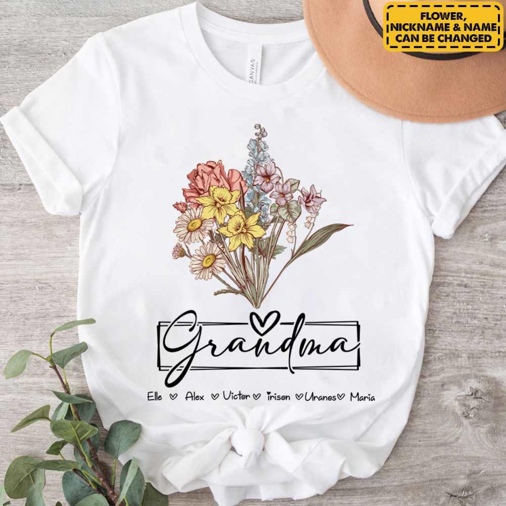 Personalized Wildflower Grandma And Kids Name Shirt - Mother's Day Gift