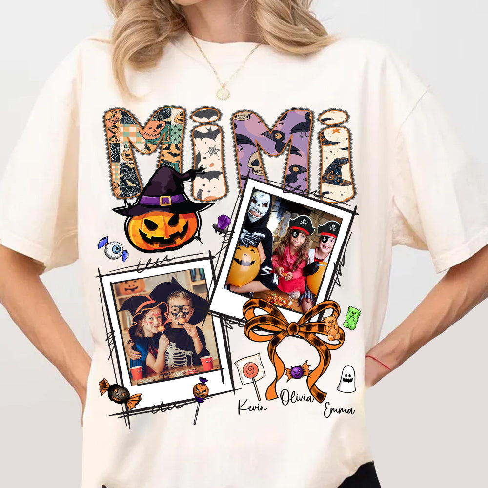 Custom Halloween Mimi Shirt - Personalized Nickname Grandma Nana Mimi Shirt For Autumn, Fall Grandma Shirt With Grandkids Names, Fall Halloween