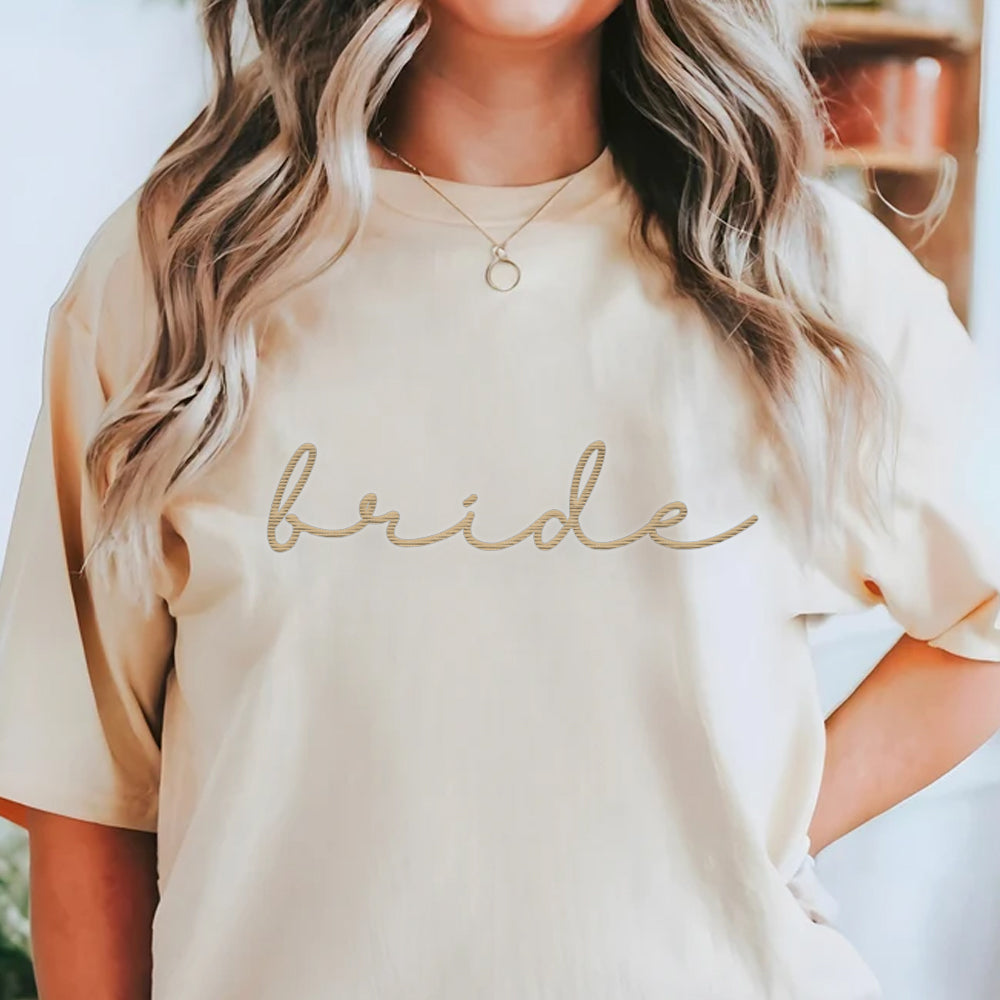 Embroidered Bride Shirt, Custom Embroidered Shirt, Bachelorette Shirts, Getting Ready, Wedding Day Shirt, Personalized Bride