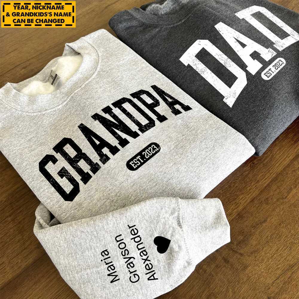 Personalize Papa Sweatshirt with Grandkids Names on Sleeve, Grandpa Sweatshirt, Abuelo Sweatshirt, Fathers Day Gift, New Grandpa Gift Vr2
