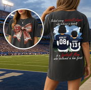 A Football Mom Who Believed In Him First, Personalized Football Bow Shirt, Gift For Football Mom, Dad,... A2110