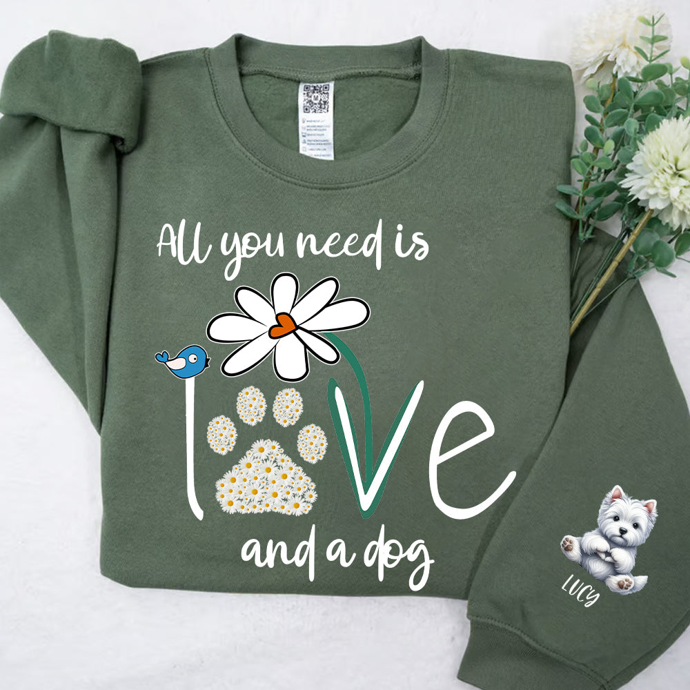 Personalized All You Need Is Love And A Your Dog Named Shirt - Dogs Giving Heart Hand Sign Cute Art Shirt For Dog Lovers