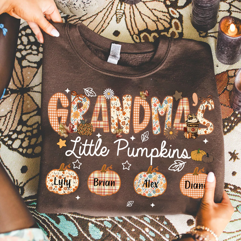 Grandma's Little Pumpkins Personalized Shirt - Custom Nickname Grandma Nana Mimi Shirt For Autumn, Fall Grandma Shirt With Grandkids Names, Fall Halloween