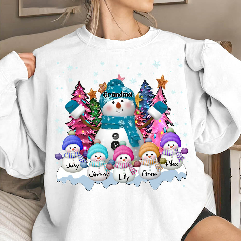Grandma Snowman & Kid Christmas Tree Personalized Shirt