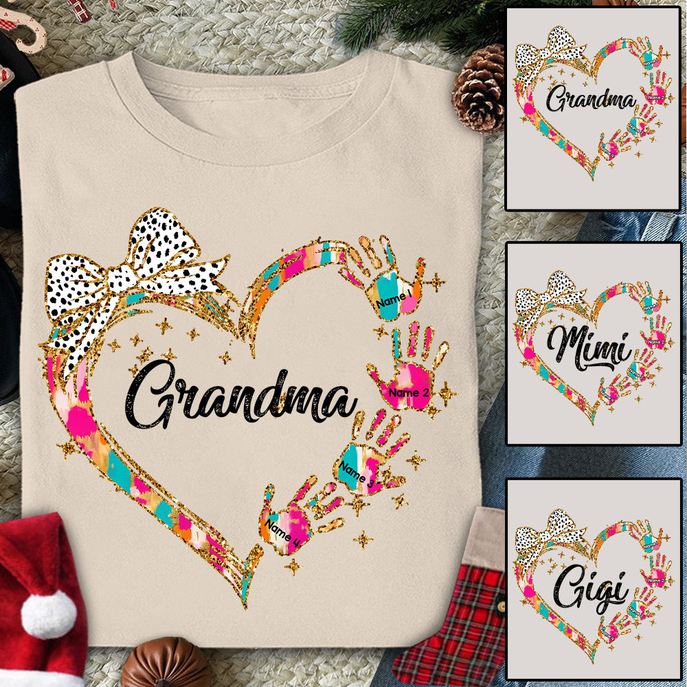 Grandma And Grandkids Coquette Christmas Personalized Shirts, Nickname And Names Can Be Changed