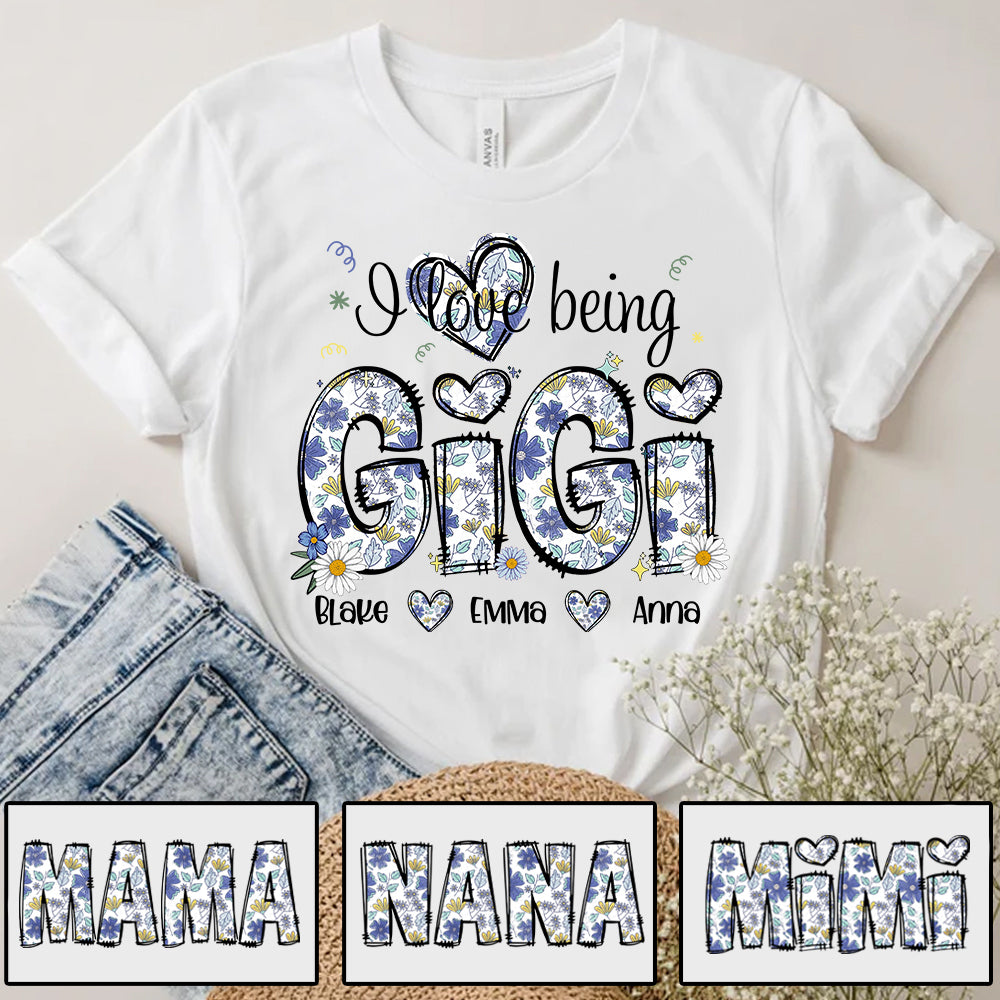 I Love Being Gigi Personalized Floral Shirt, Custom Mom and Kids Names, Mother's Day Gift