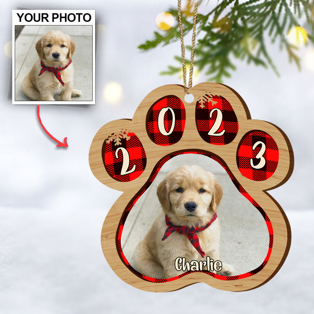 Pets And Color Paws - Upload Image - Personalized Custom Paw Shaped Wood Christmas Ornament