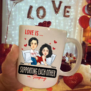 Love Is ... Supporting Each Other in Sleeping - Funny Naughty Gifts For Couples - Personalized Mug
