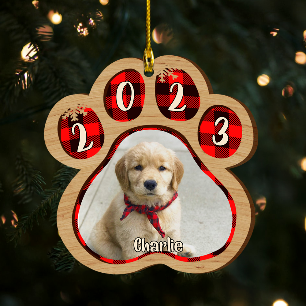 Pets And Color Paws - Upload Image - Personalized Custom Paw Shaped Wood Christmas Ornament