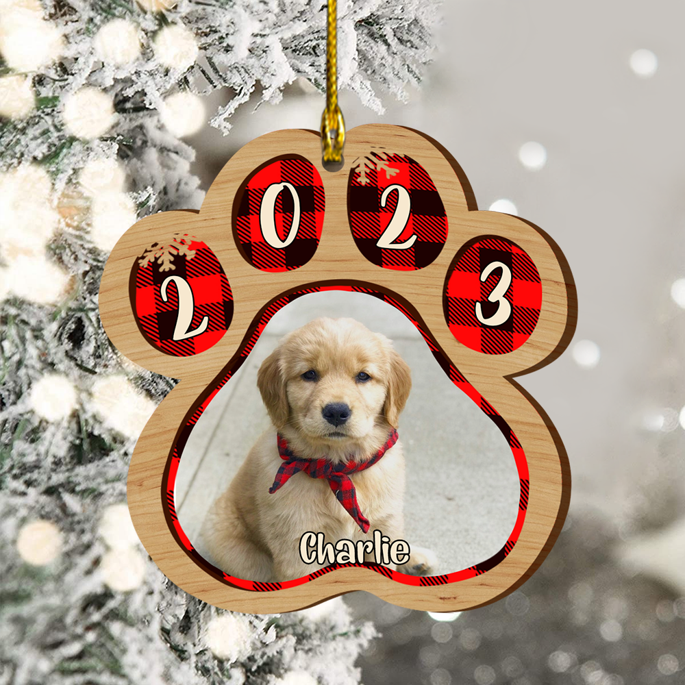 Pets And Color Paws - Upload Image - Personalized Custom Paw Shaped Wood Christmas Ornament