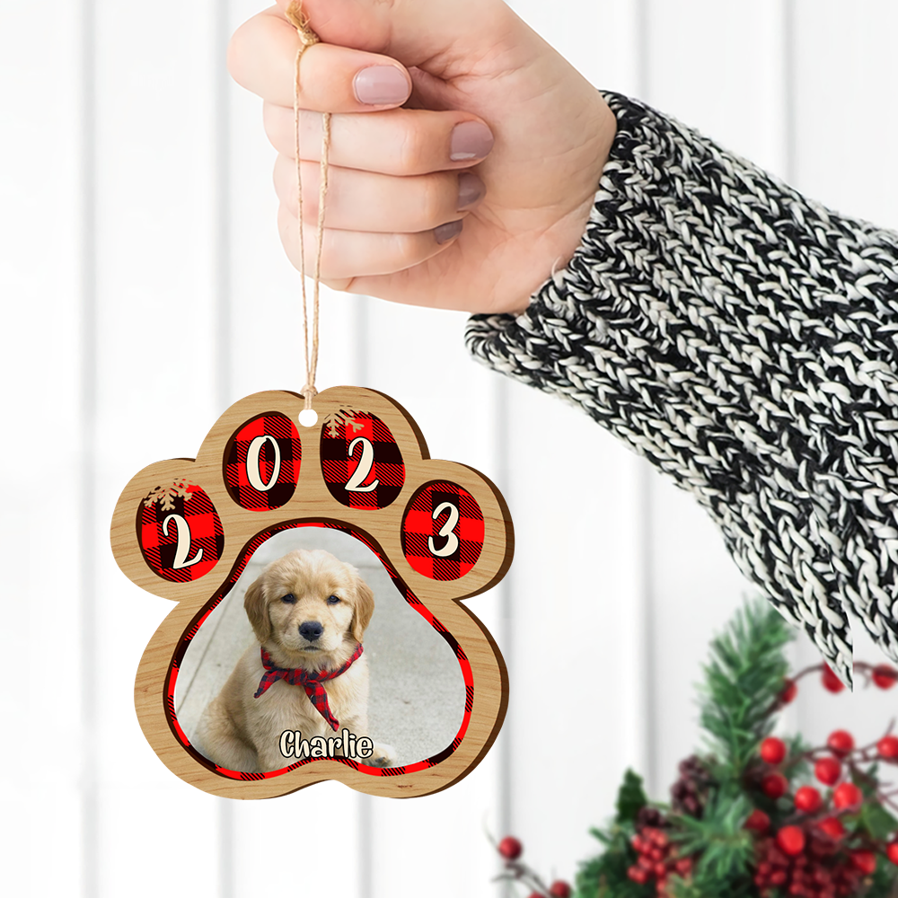 Pets And Color Paws - Upload Image - Personalized Custom Paw Shaped Wood Christmas Ornament