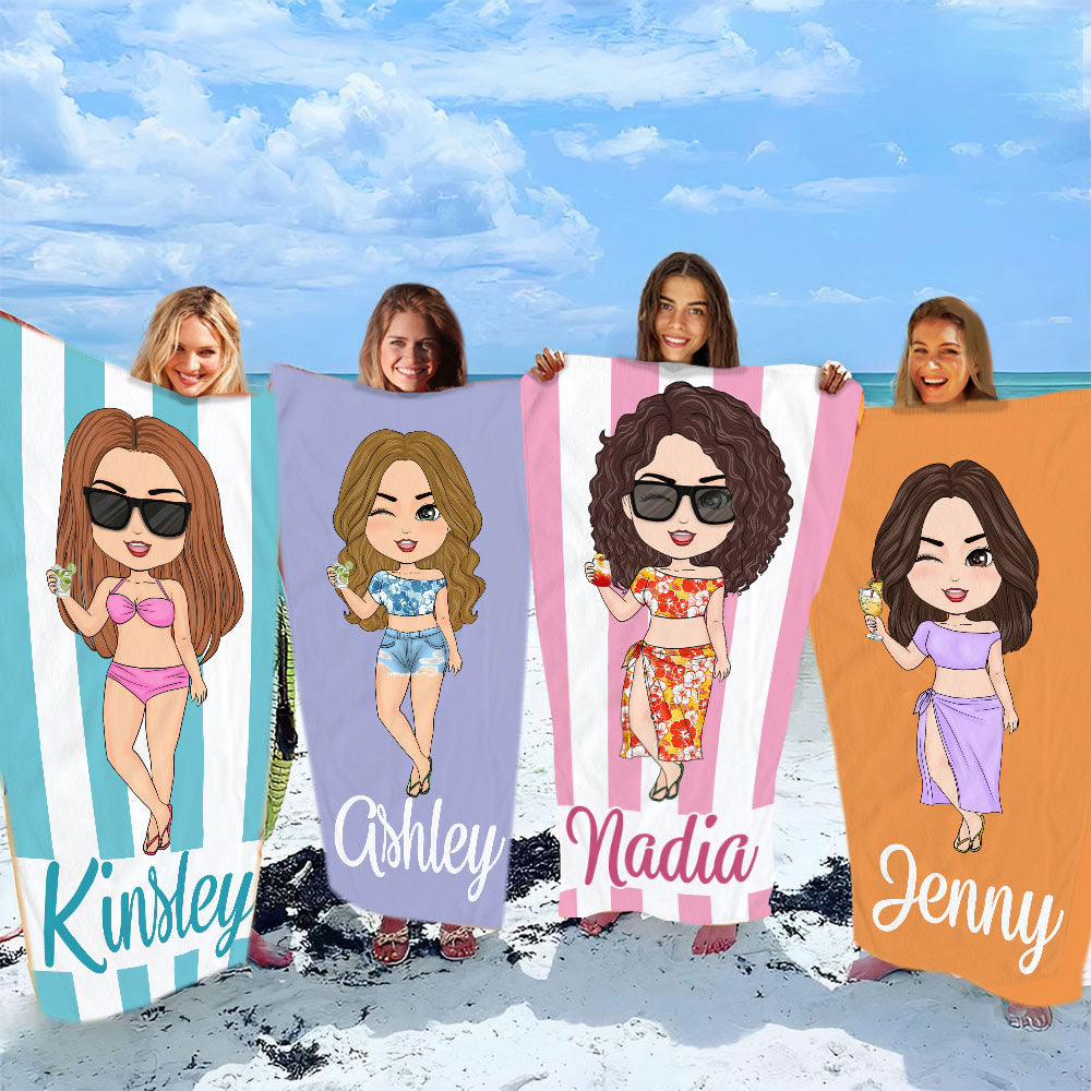 Girls Besties Personalized Beach Towel - Gift For Best Friends Sisters Sistas