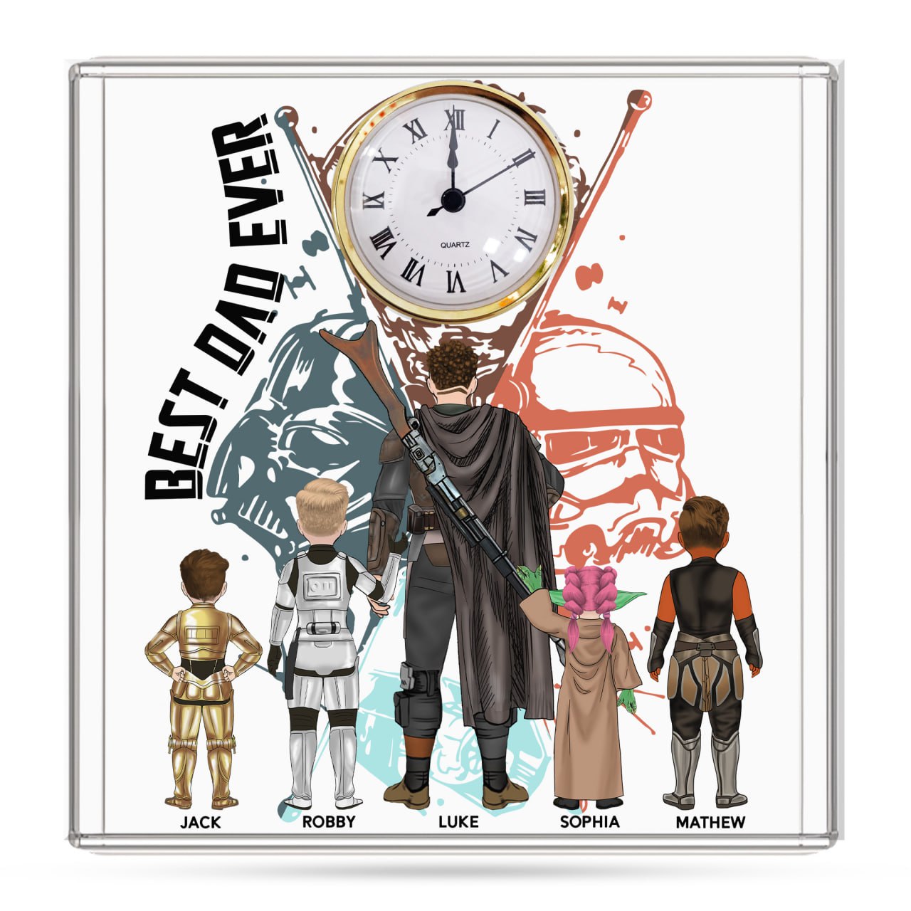 Best Dad Ever - Personalized Acrylic Desk Clock Plaque Gift For Dad Vr2
