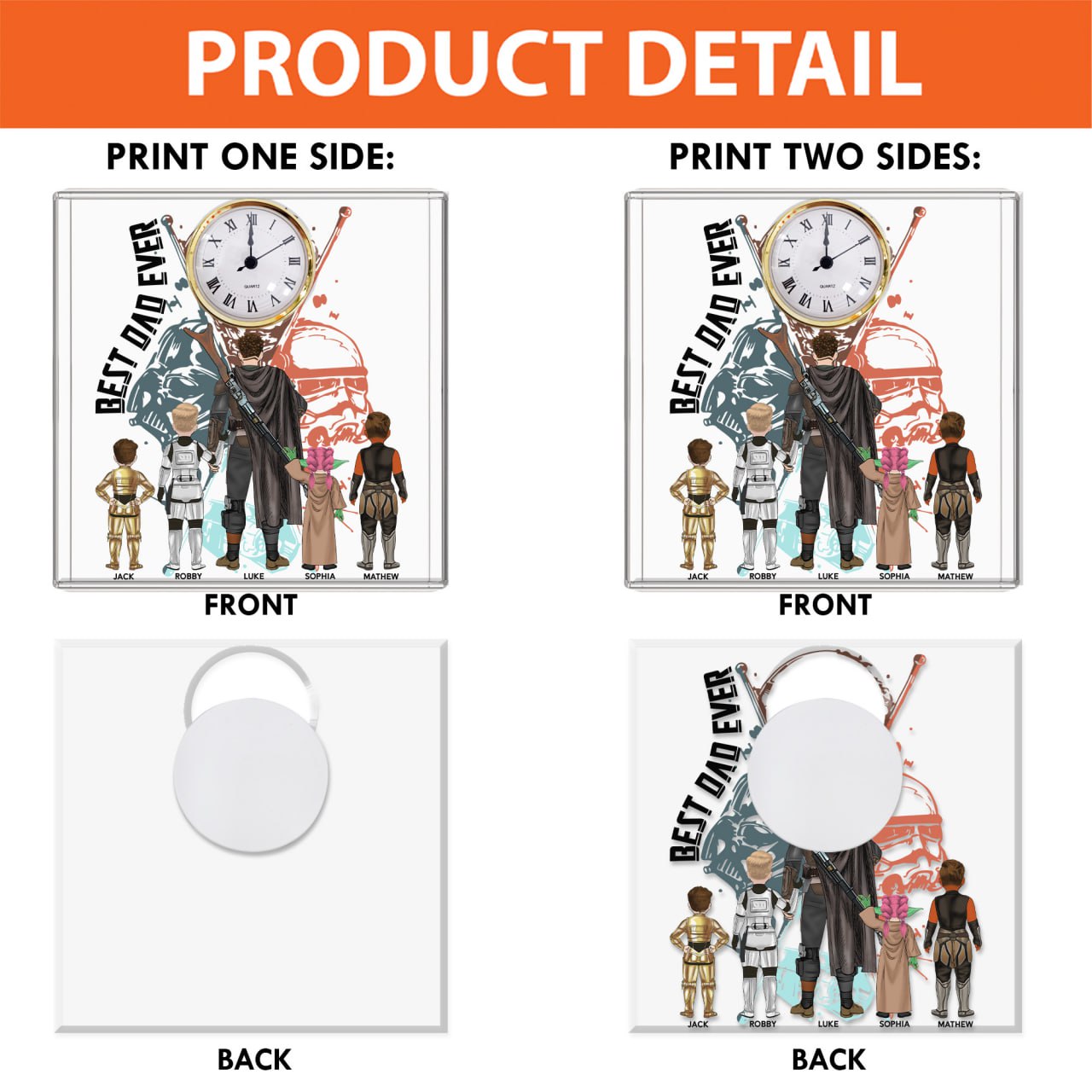 Best Dad Ever - Personalized Acrylic Desk Clock Plaque Gift For Dad Vr2